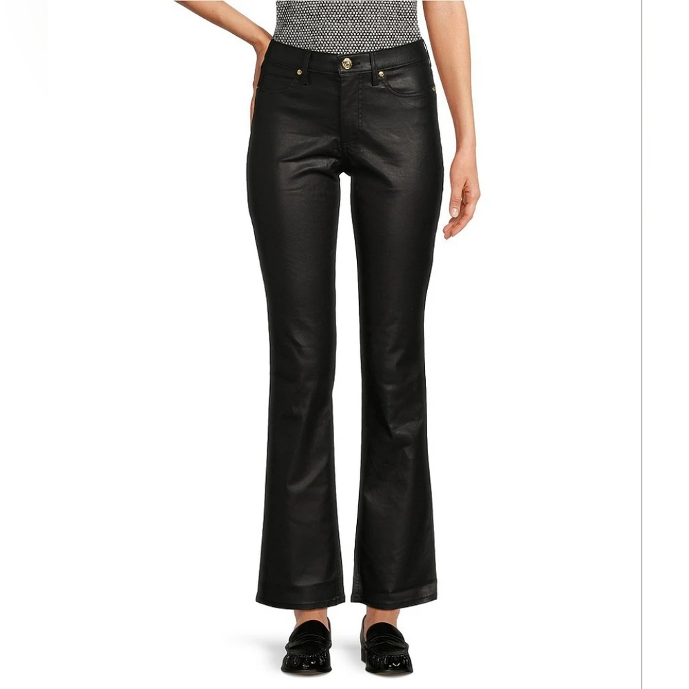 Liza Coated Denim High Rise Straight Crop Flare Jeans